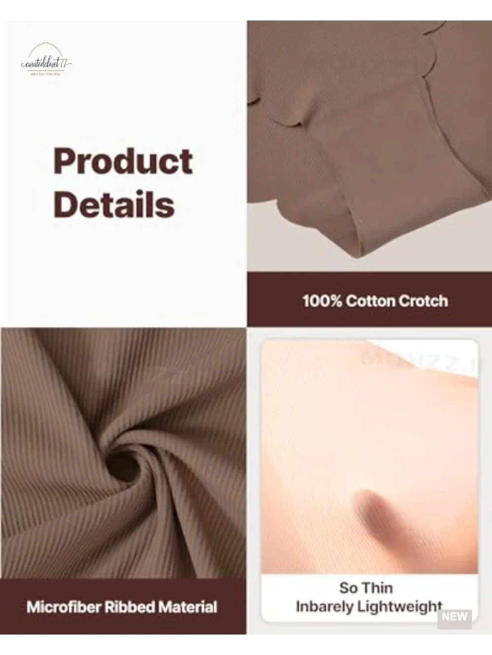 Seamless High Waisted Cheeky Bikini Panties Ribbed No Show Breathable